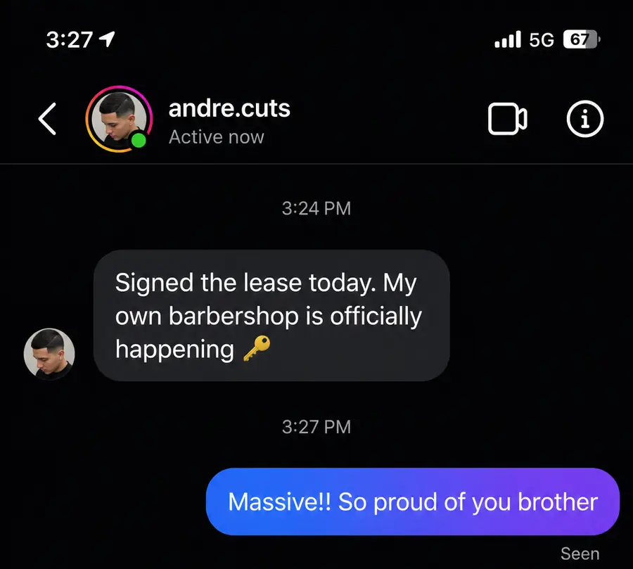 Client win — direct message screenshot