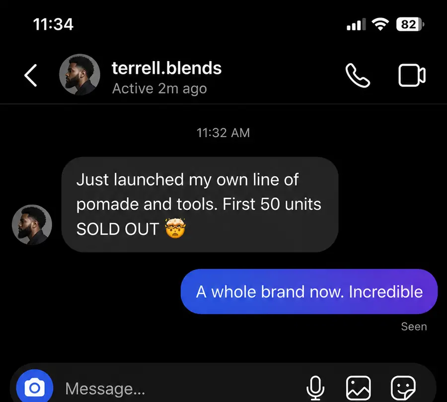 Client win — direct message screenshot