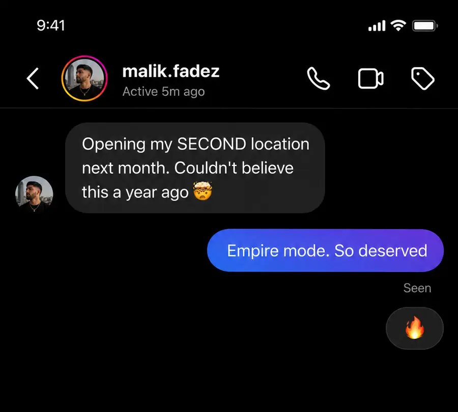 Client win — direct message screenshot